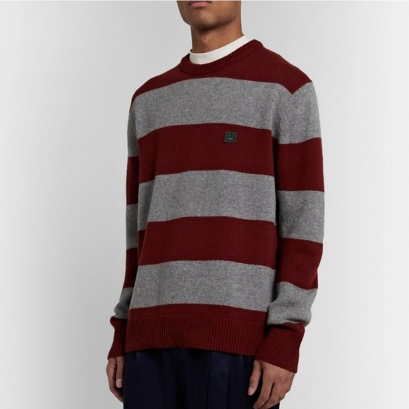 AMERICAN EAGLE AEO Striped Crew Neck Sweater Burgundy‎ Gray Knitwear Pullover L - Picture 2 of 7